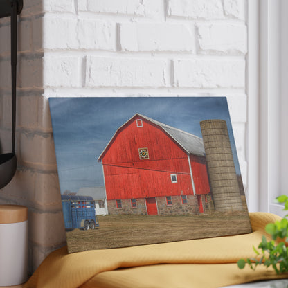 U R There Photography West Brown Road Quilted Red Rustic Farmhouse Tempered-Glass Cutting Board