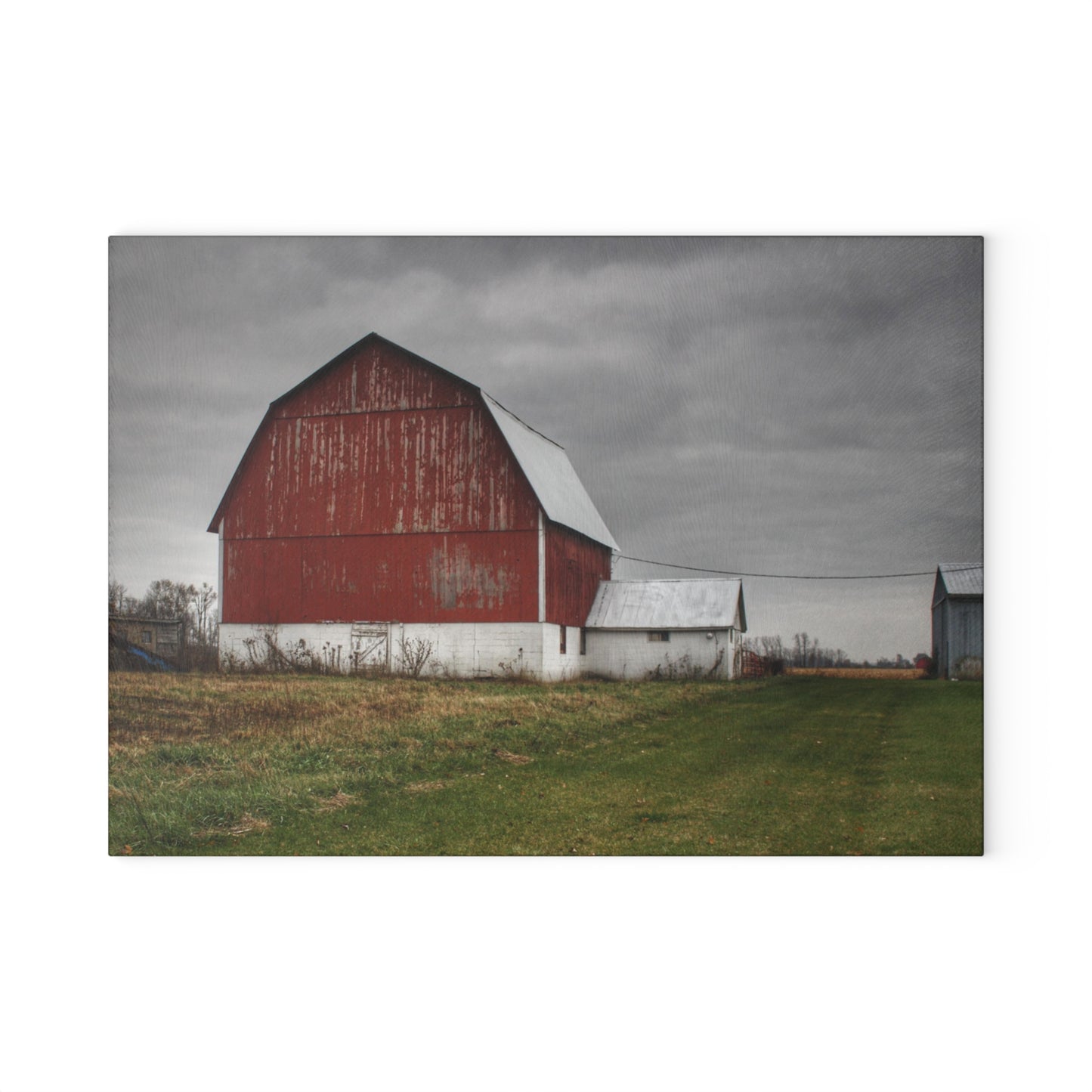 U R There Photography Mills Road Red I Rustic Farmhouse Tempered-Glass Cutting Board