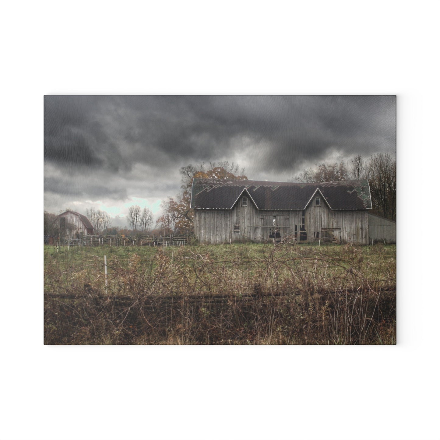 U R There Photography Green Road Grey Rustic Farmhouse Tempered-Glass Cutting Board