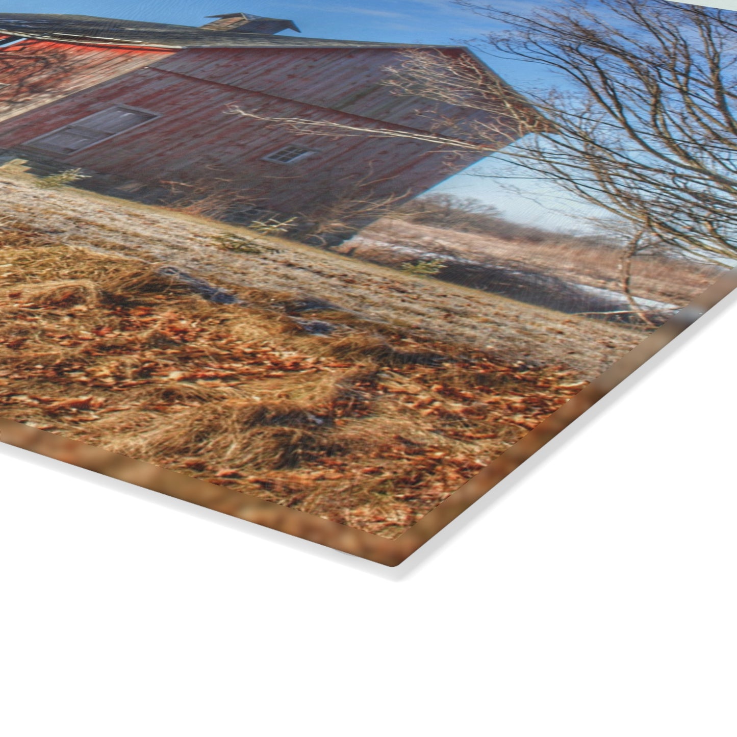 U R There Photography M-24 Barn at the Bend I Rustic Farmhouse Tempered-Glass Cutting Board