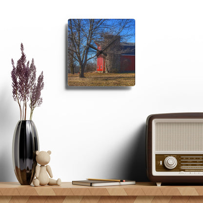 U R There Photography Leonard Road Red Rustic Farmhouse Acrylic Analog Wall Clock