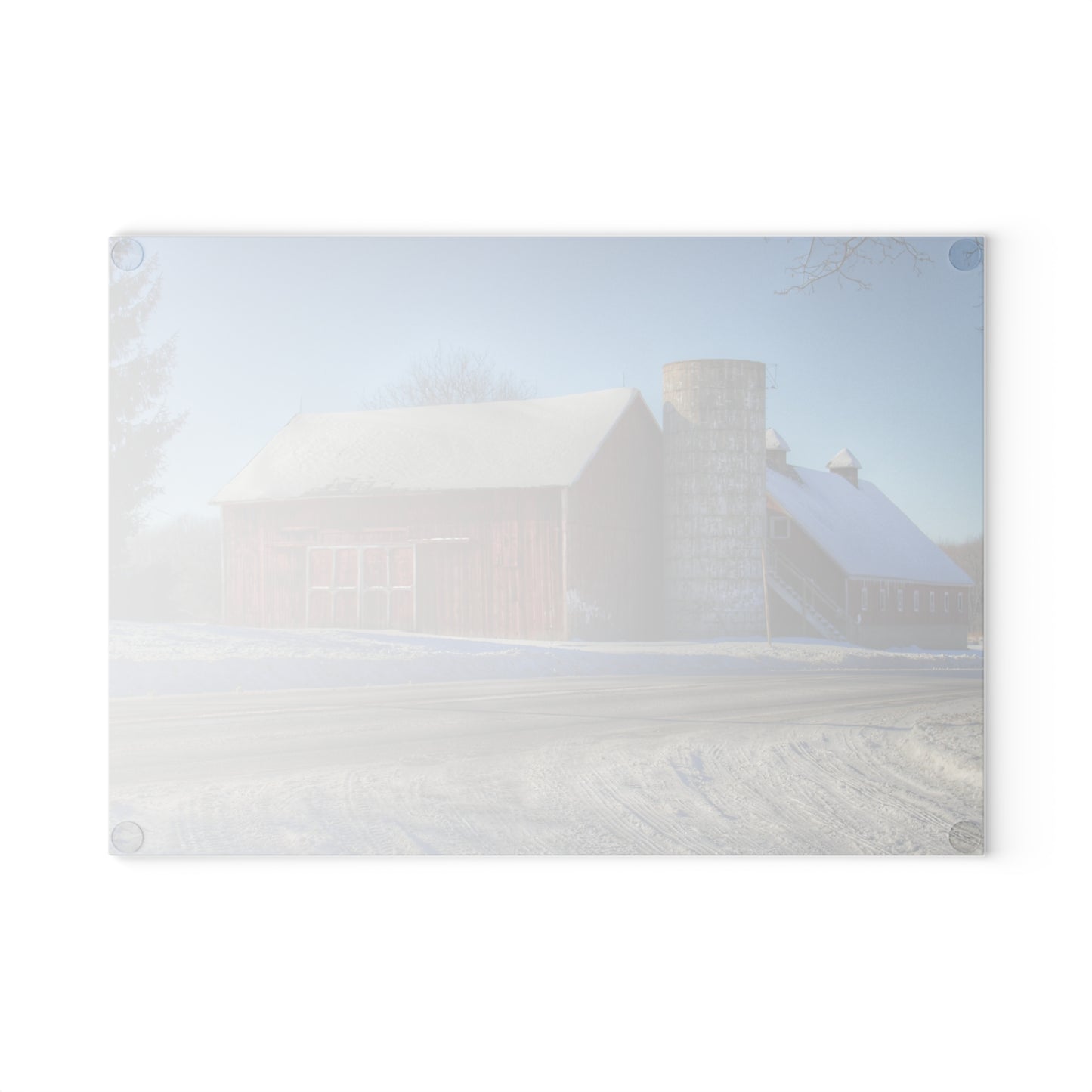 U R There Photography Metamora Red in Winter Rustic Farmhouse Tempered-Glass Cutting Board