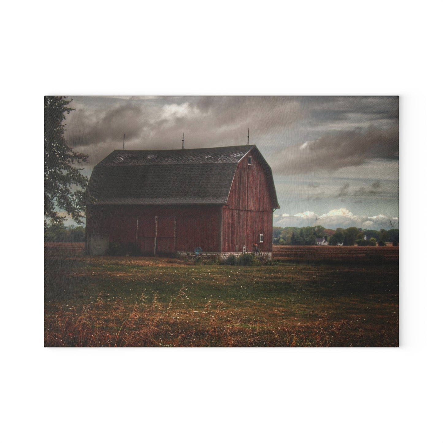 U R There Photography Fairgrove-Deckerville Red I Rustic Farmhouse Tempered-Glass Cutting Board