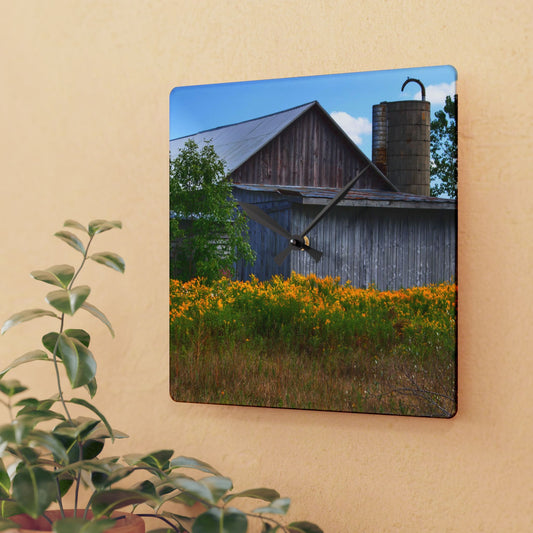 U R There Photography Church Road Grey III Rustic Farmhouse Acrylic Analog Wall Clock