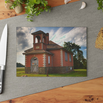 U R There Photography North Grove Road Schoolhouse I Rustic Farmhouse Tempered-Glass Cutting Board