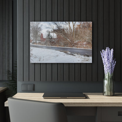 U R There Photography Dodge Road Winter Red Rustic Farmhouse Acrylic Wall Print