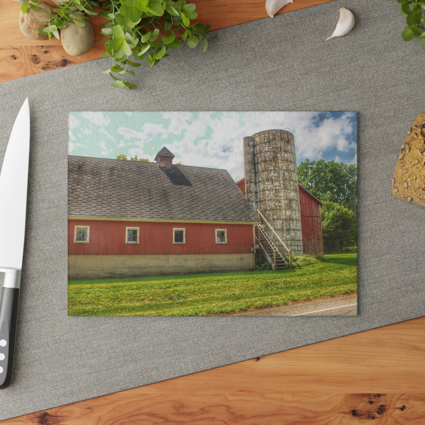 U R There Photography Metamora Red Silo Rustic Farmhouse Tempered-Glass Cutting Board