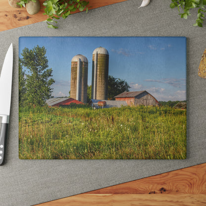 U R There Photography Morrish Road Silos II Rustic Farmhouse Tempered-Glass Cutting Board