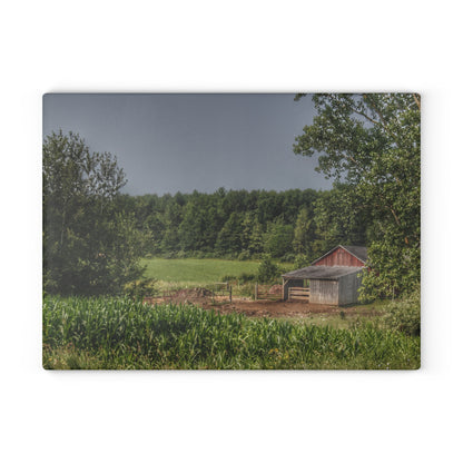 U R There Photography West Oregon Road Hidden Red I Rustic Farmhouse Tempered-Glass Cutting Board