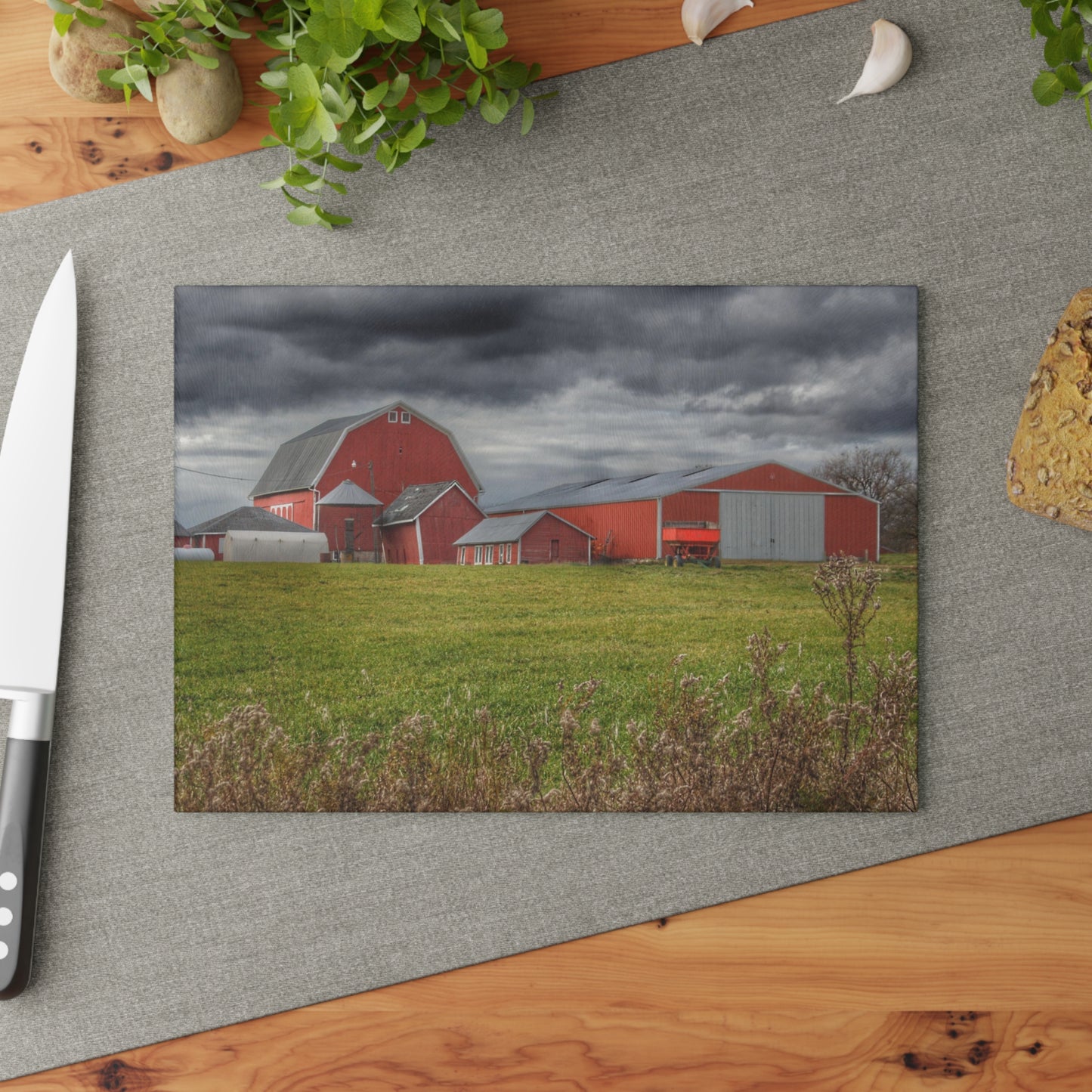 U R There Photography Castle Road Reds Rustic Farmhouse Tempered-Glass Cutting Board