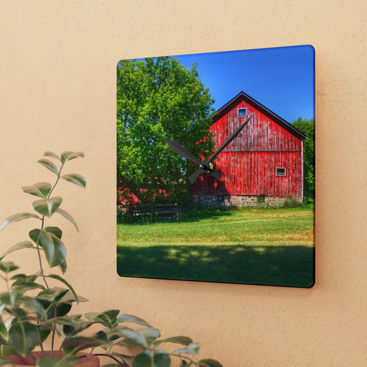 U R There Photography Five Lakes Red IV Rustic Farmhouse Acrylic Analog Wall Clock