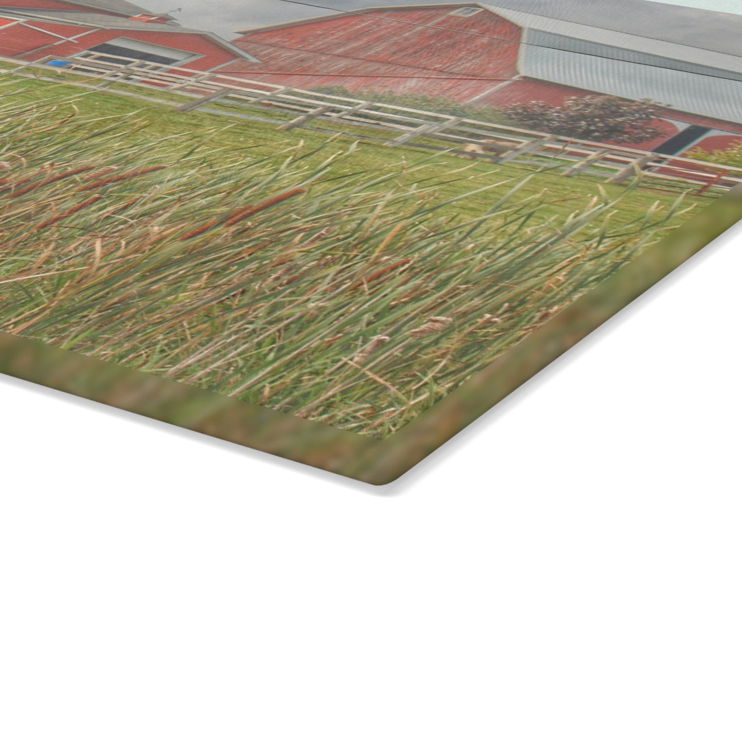 U R There Photography Greenwood Reds Rustic Farmhouse Tempered-Glass Cutting Board