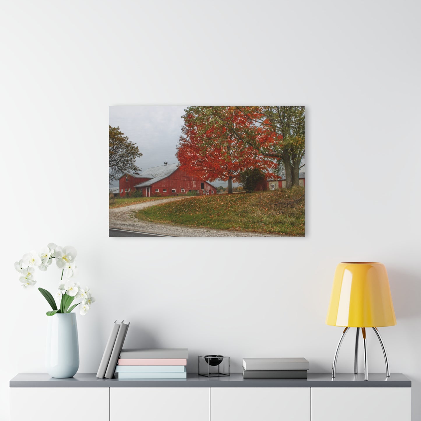 U R There Photography Goodrich Baldwin Road Reds II Rustic Farmhouse Acrylic Wall Print