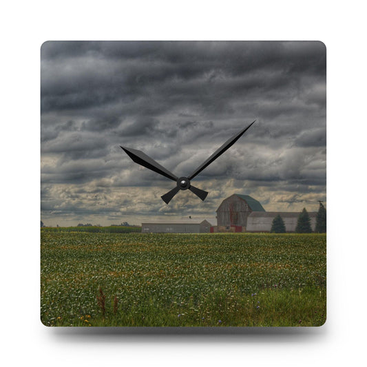 Early Fall on the Farm Rustic Farmhouse Acrylic Analog Wall Clock 10.75'' × 10.75'' (Square)