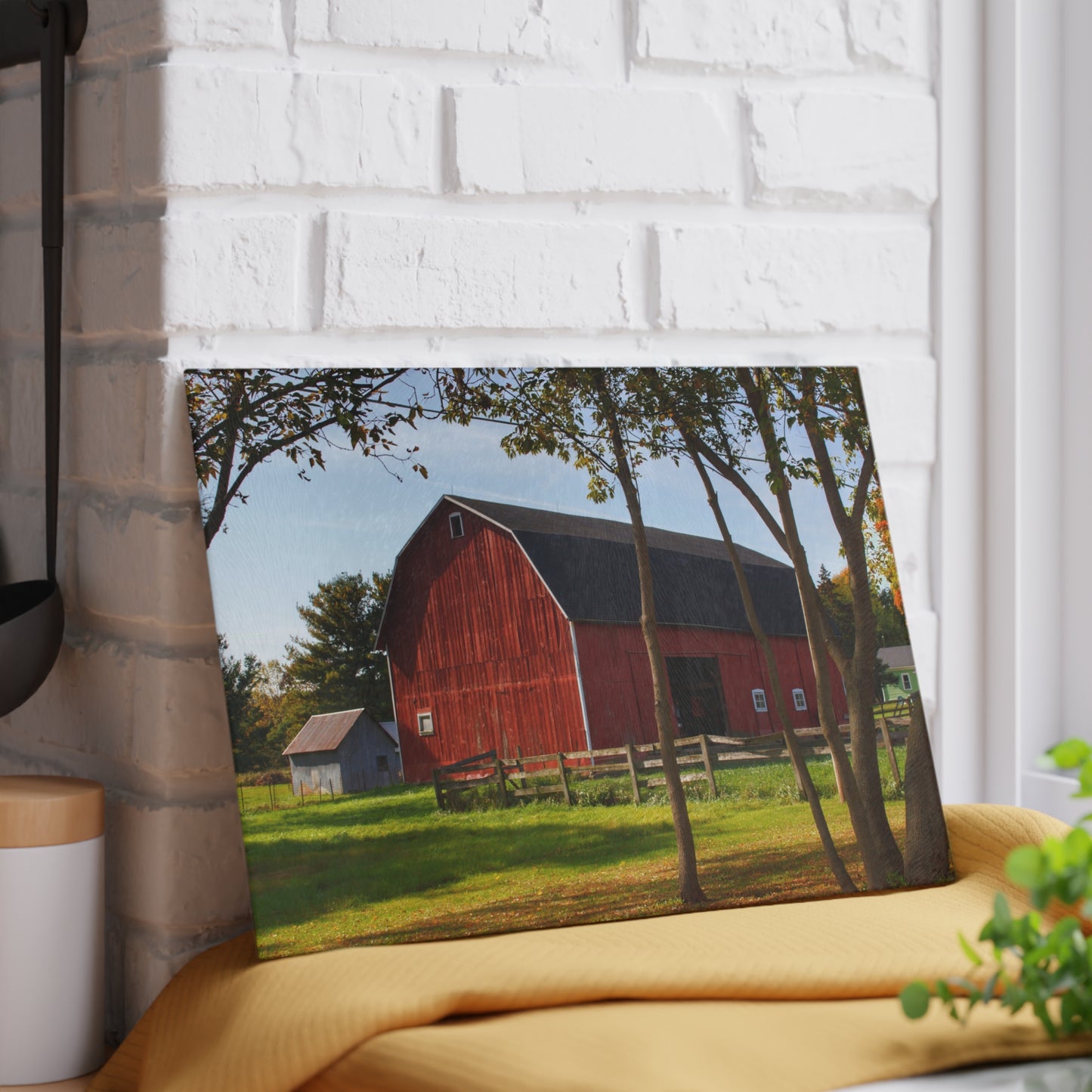 U R There Photography Hough Road Red II Rustic Farmhouse Tempered-Glass Cutting Board