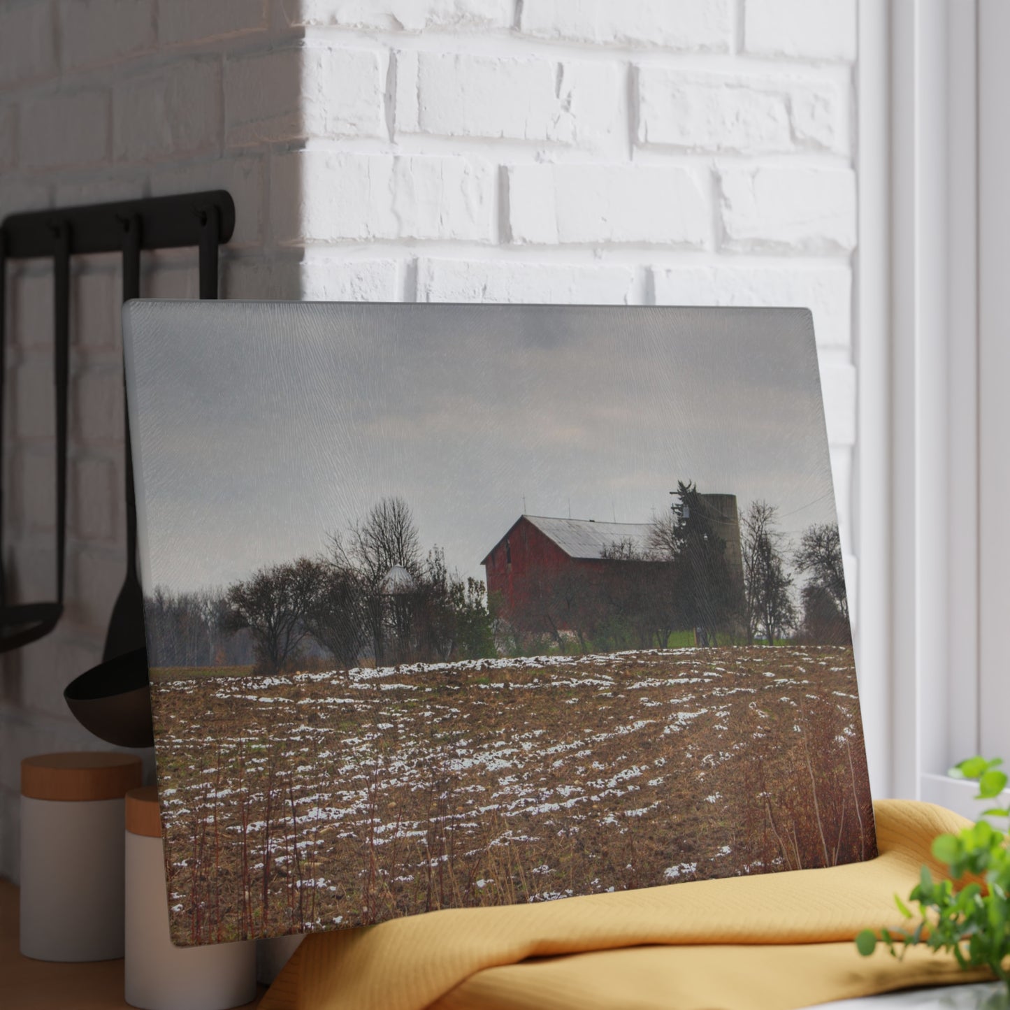 U R There Photography Brook Road Red Rustic Farmhouse Tempered-Glass Cutting Board
