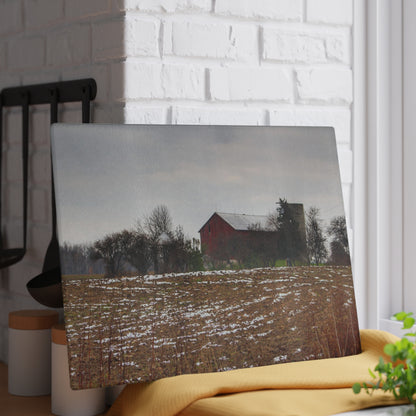 U R There Photography Brook Road Red Rustic Farmhouse Tempered-Glass Cutting Board