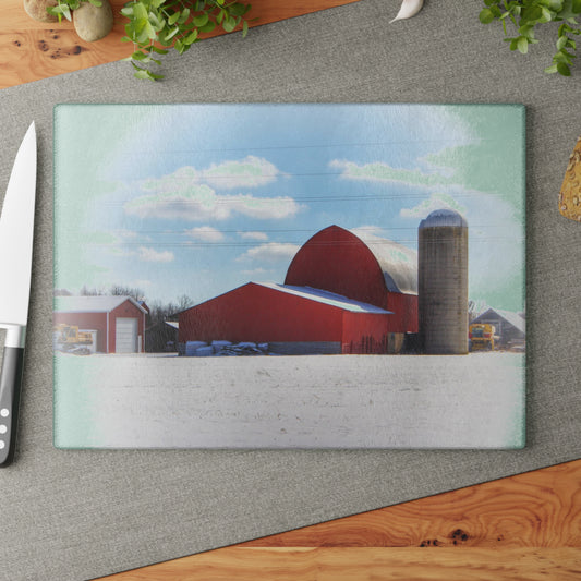 U R There Photography Barnes Road Reds Rustic Farmhouse Tempered-Glass Cutting Board