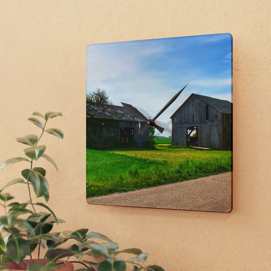 U R There Photography Caro Road Twin Greys I Rustic Farmhouse Acrylic Analog Wall Clock