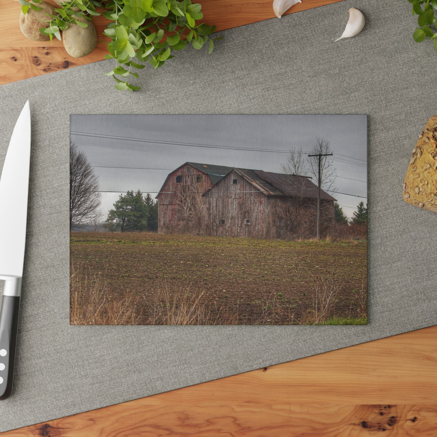 U R There Photography Bowers Road Grey Duo I Rustic Farmhouse Tempered-Glass Cutting Board