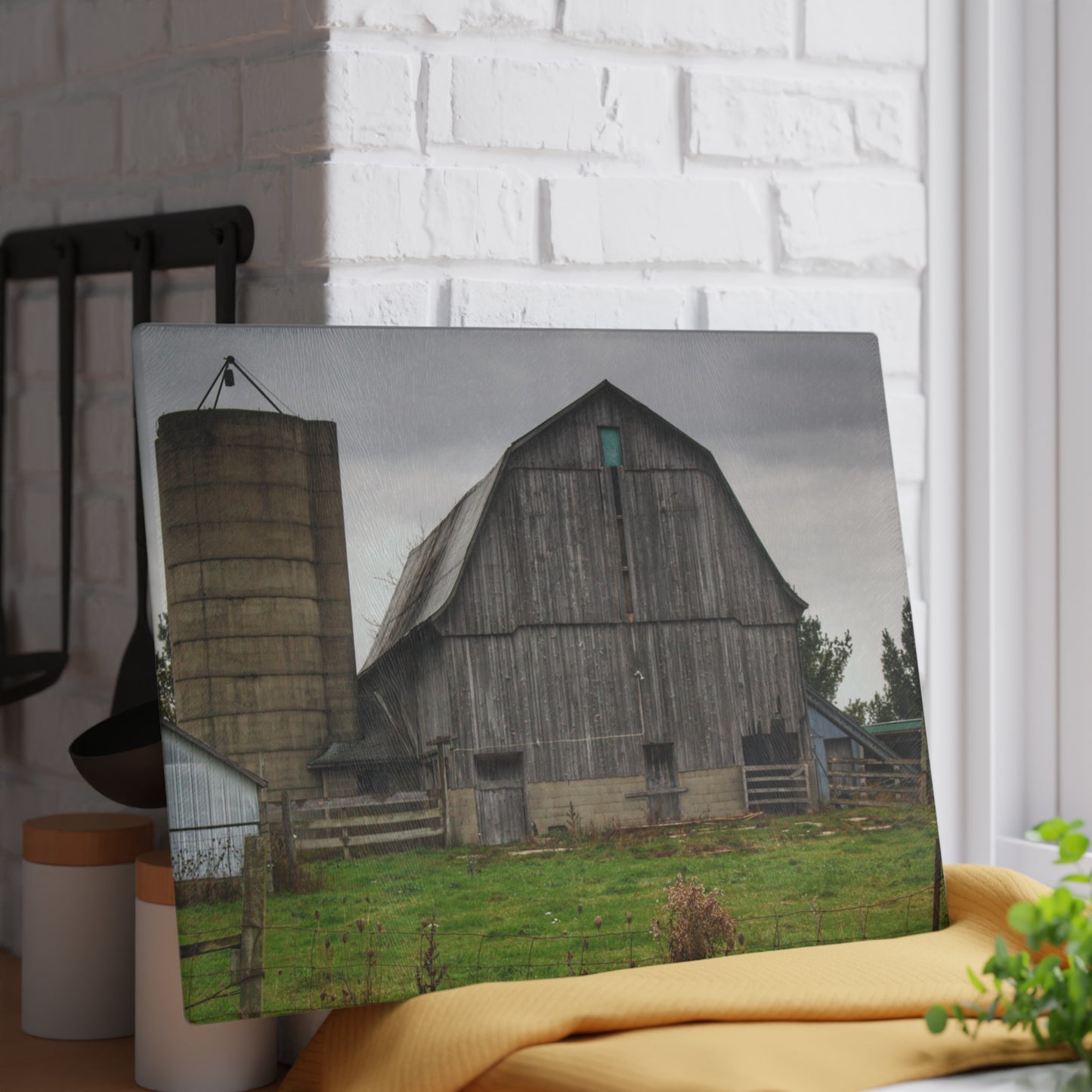 U R There Photography Eddy Road Grey II Rustic Farmhouse Tempered-Glass Cutting Board