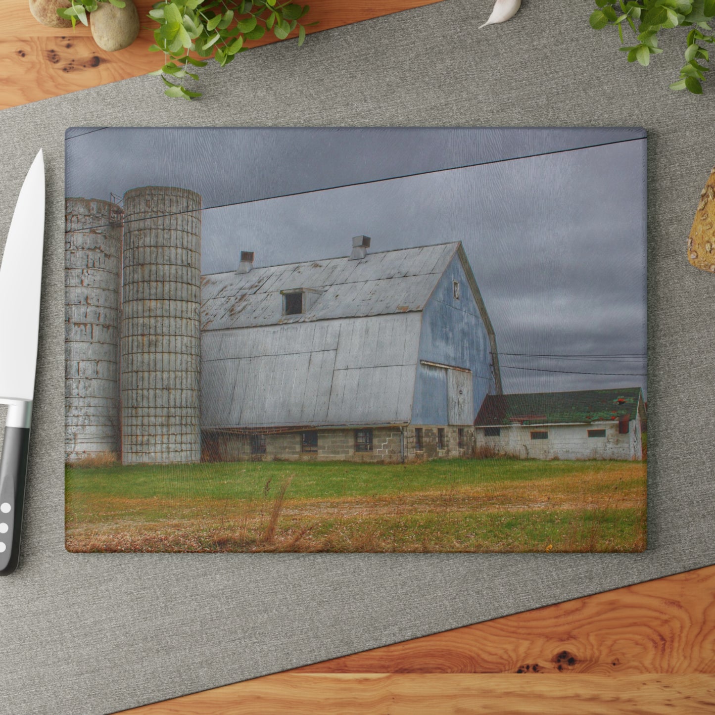 U R There Photography Daley Road Grey I Rustic Farmhouse Tempered-Glass Cutting Board