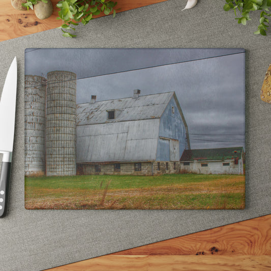 U R There Photography Daley Road Grey I Rustic Farmhouse Tempered-Glass Cutting Board