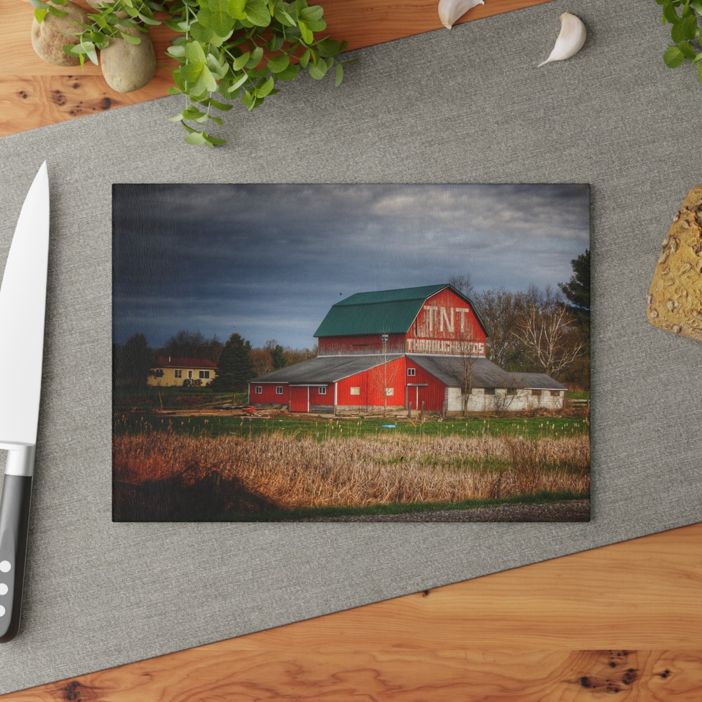 U R There Photography M-24 TnT Red I Rustic Farmhouse Tempered-Glass Cutting Board
