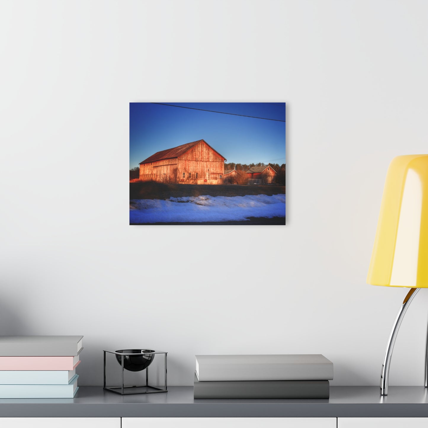 U R There Photography M-15 Reds in Winter Rustic Farmhouse Acrylic Wall Print