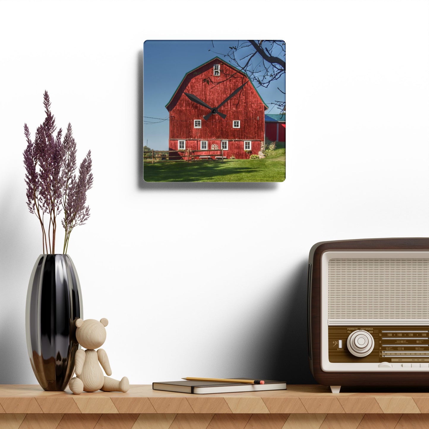 U R There Photography Gardner Road Red II Rustic Farmhouse Acrylic Analog Wall Clock