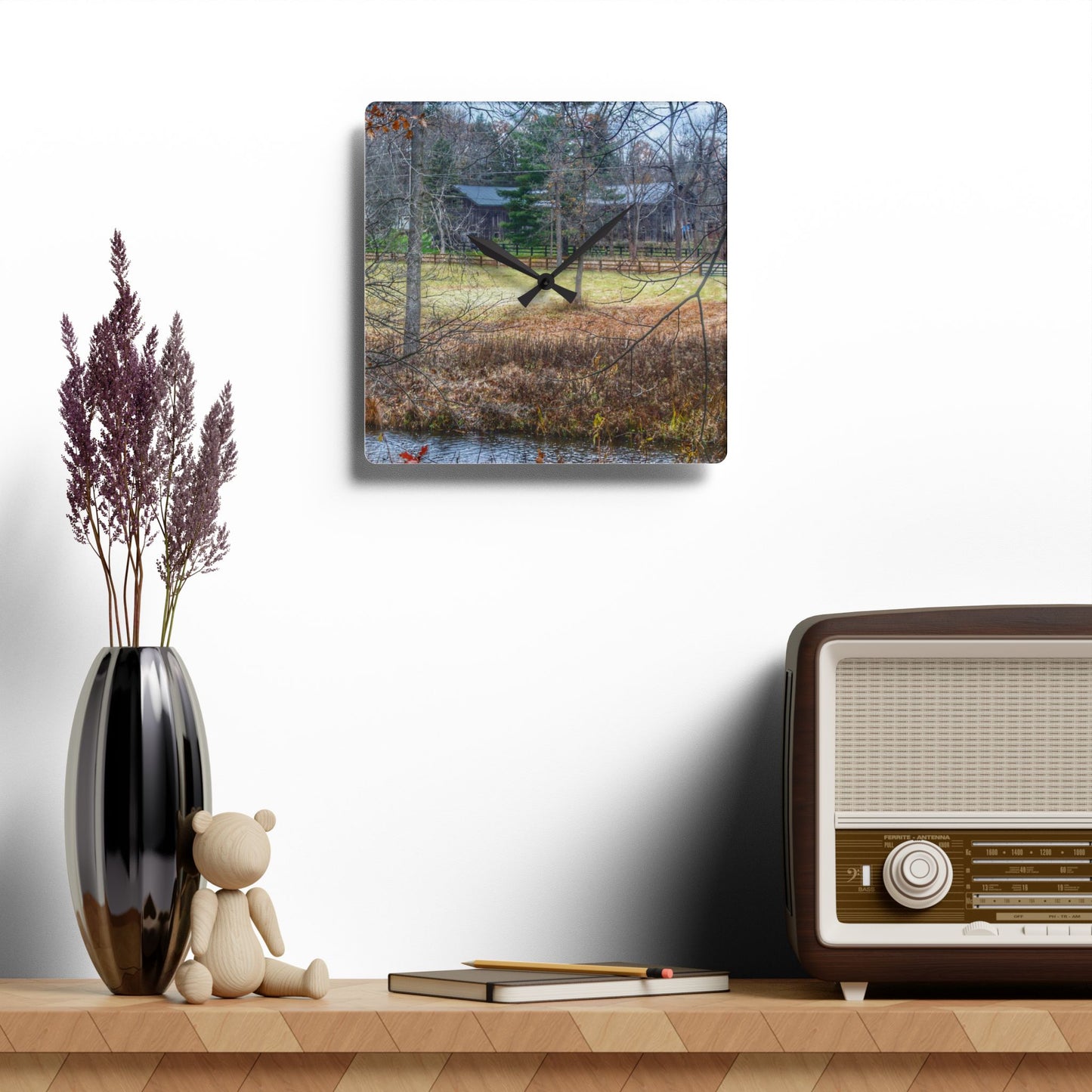 U R There Photography Brewer Road Hidden Grey Rustic Farmhouse Acrylic Analog Wall Clock