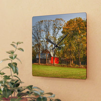 U R There Photography Barkley Road Red II Rustic Farmhouse Acrylic Analog Wall Clock