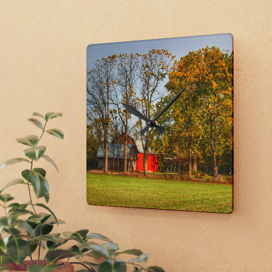 U R There Photography Barkley Road Red II Rustic Farmhouse Acrylic Analog Wall Clock