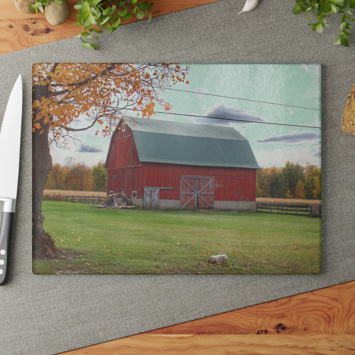 U R There Photography Bowers Roadside Red Rustic Farmhouse Tempered-Glass Cutting Board