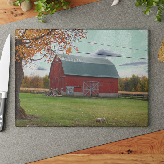 U R There Photography Bowers Roadside Red Rustic Farmhouse Tempered-Glass Cutting Board