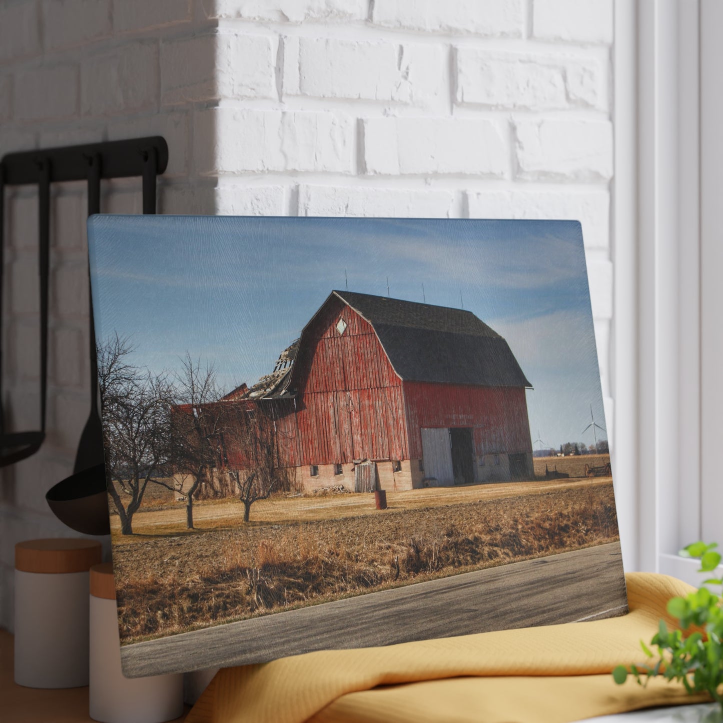 U R There Photography Elmwood Forgotten Apple Red Rustic Farmhouse Tempered-Glass Cutting Board