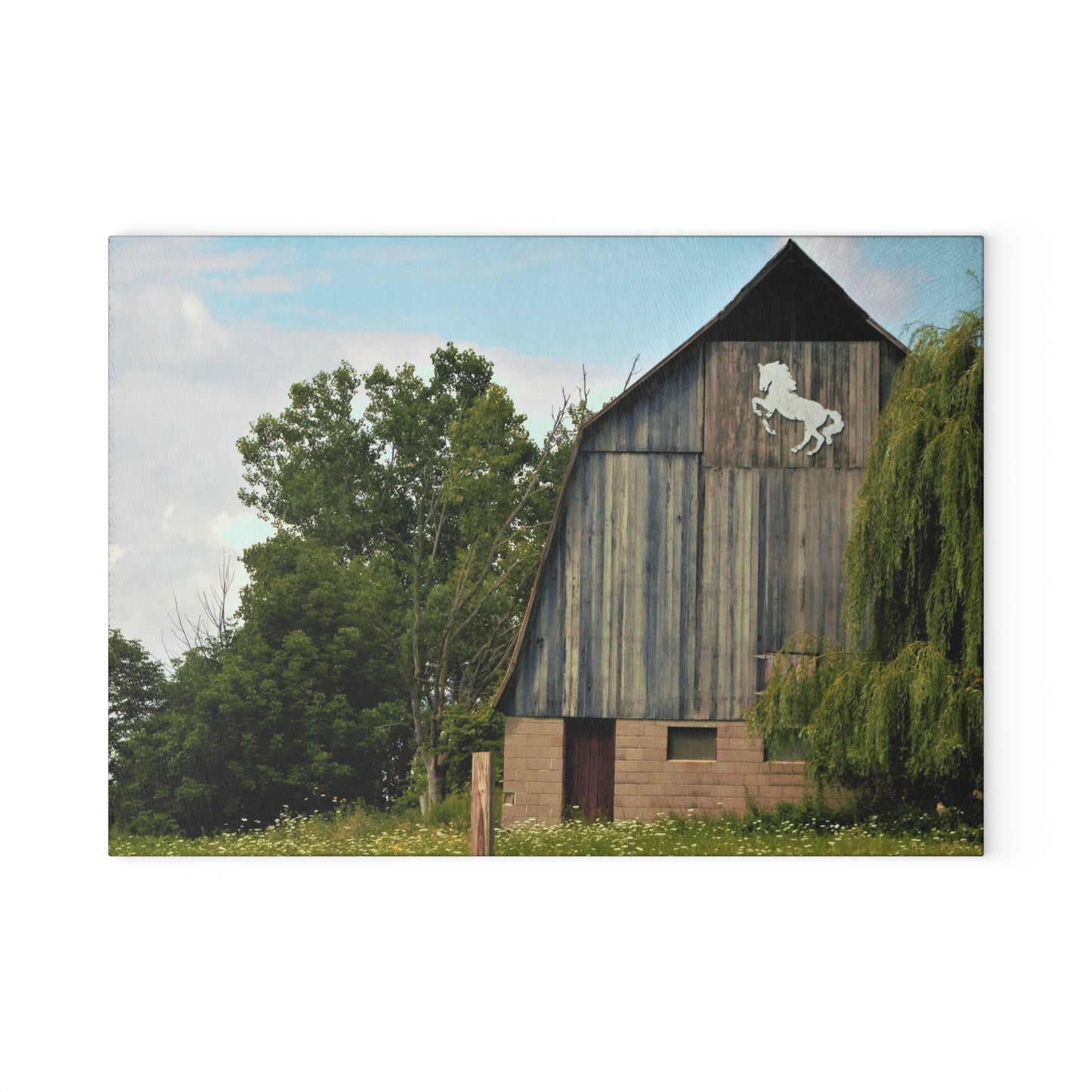 U R There Photography Hassler Lake Horse Barn Rustic Farmhouse Tempered-Glass Cutting Board 8"x 11"
