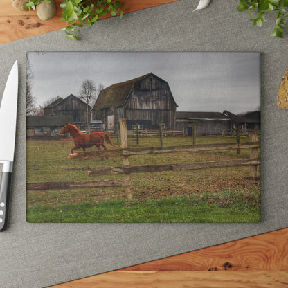 U R There Photography South Summers Road Old Grey and Caramel III Rustic Farmhouse Tempered-Glass Cutting Board