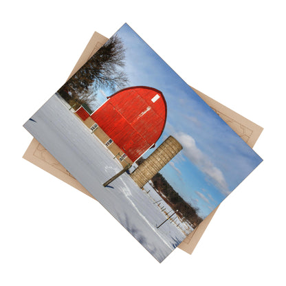 U R There Photography Barnes Road Winter Red Rustic Farmhouse Decorative Ceramic Tile