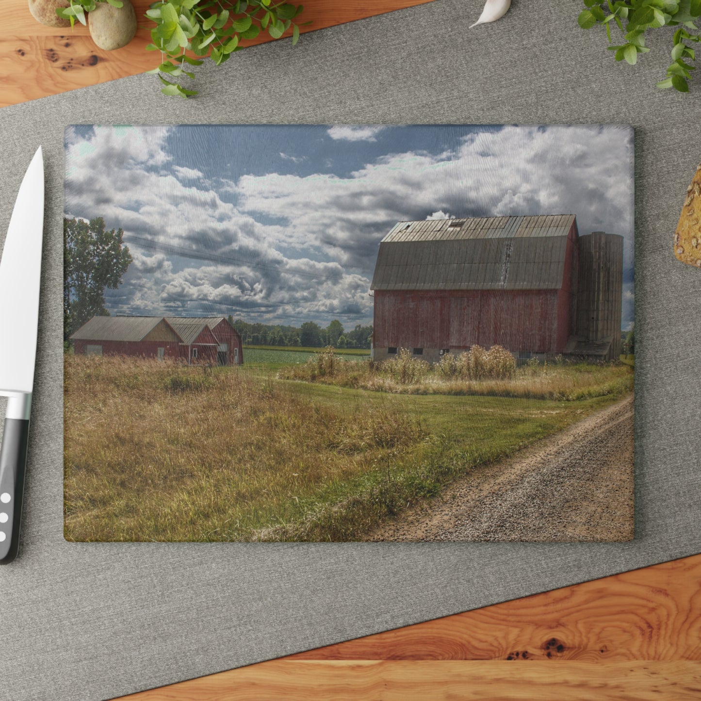 U R There Photography Haines Road Reds Rustic Farmhouse Tempered-Glass Cutting Board