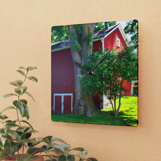 U R There Photography Court Street City Red Rustic Farmhouse Acrylic Analog Wall Clock