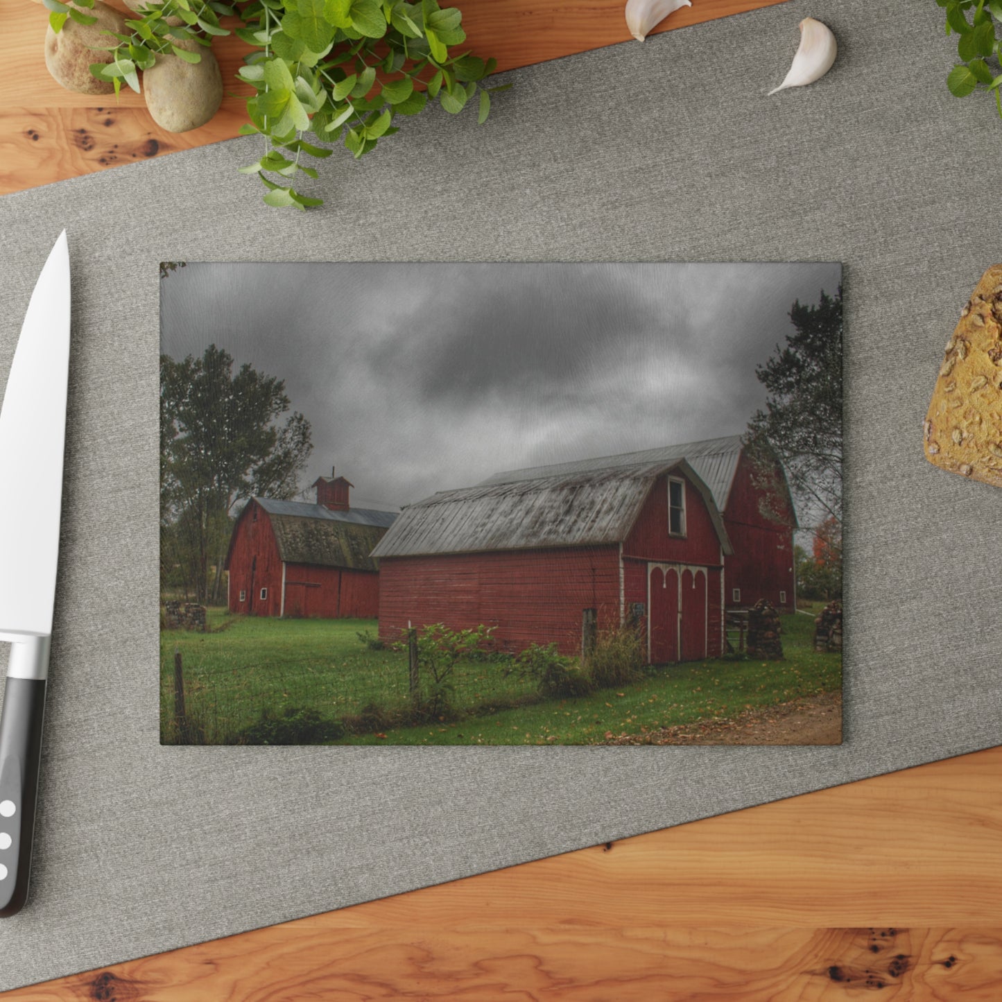 U R There Photography Cramton Road Reds II Rustic Farmhouse Tempered-Glass Cutting Board