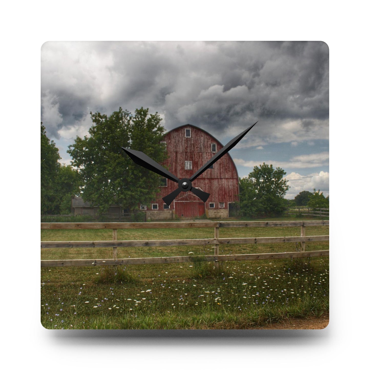 U R There Photography Elba Township Red Rustic Farmhouse Acrylic Analog Wall Clock
