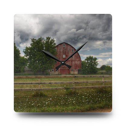 U R There Photography Elba Township Red Rustic Farmhouse Acrylic Analog Wall Clock