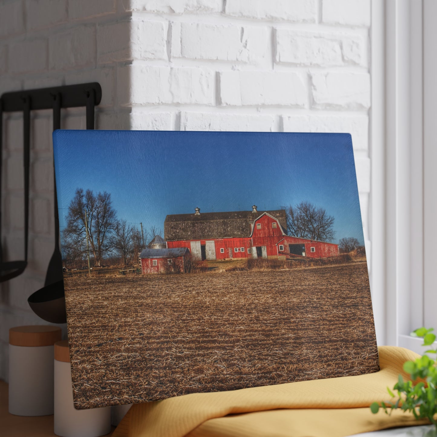 U R There Photography Rochester Road Red II Rustic Farmhouse Tempered-Glass Cutting Board