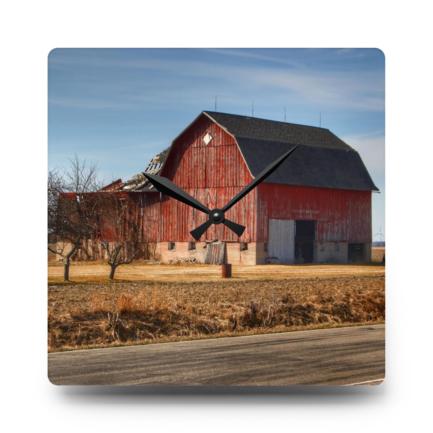 U R There Photography Elmwood Forgotten Apple Red Rustic Farmhouse Acrylic Analog Wall Clock