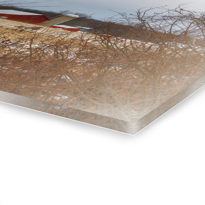 U R There Photography Brook Road Red in Winter Rustic Farmhouse Acrylic Wall Print