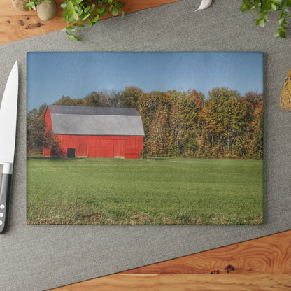 U R There Photography Ubly Road Red Rustic Farmhouse Tempered-Glass Cutting Board