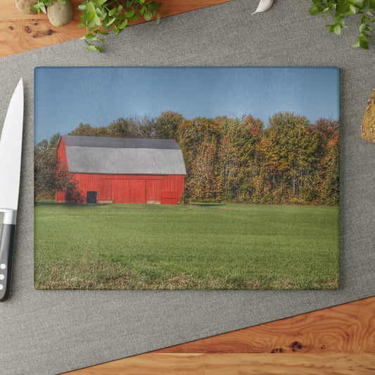 U R There Photography Ubly Road Red Rustic Farmhouse Tempered-Glass Cutting Board
