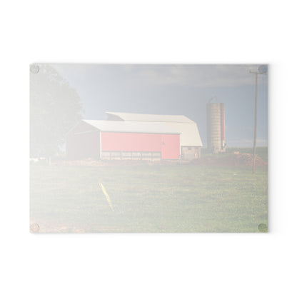 U R There Photography Clifford Farm and Silo Rustic Farmhouse Tempered-Glass Cutting Board